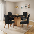 Sala Jantar Madesa Evelin Mesa Tampo Vidro Com 4 Cadeiras Cor Rustic/Preto/Oxford