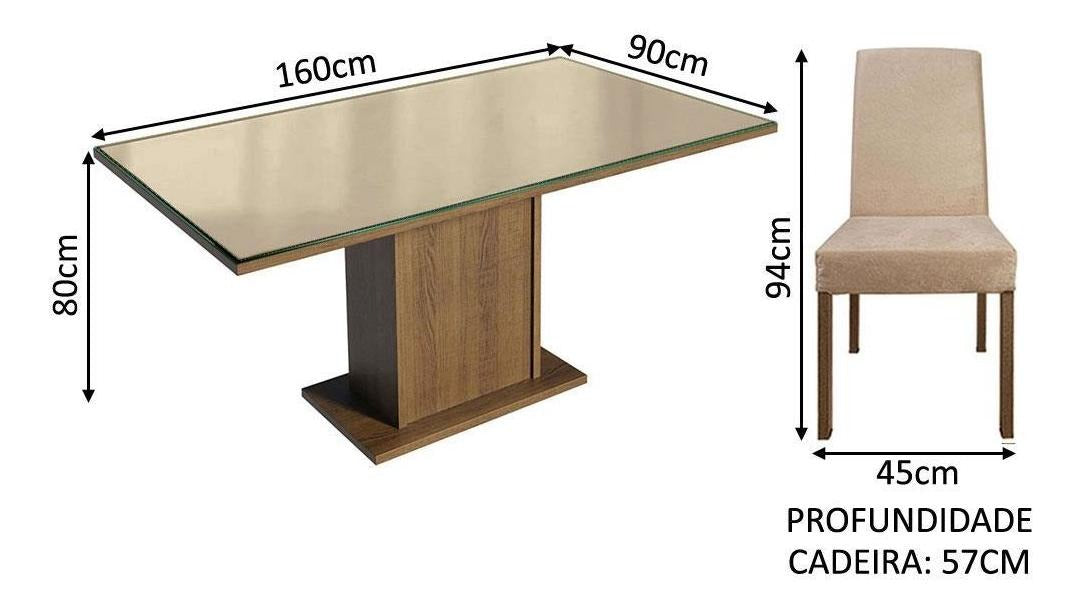 Sala Jantar Mesa Tampo Vidro 6 Cadeiras Alexis Cor Rustic/Crema/Imperial Desenho do tecido das cadeiras Liso