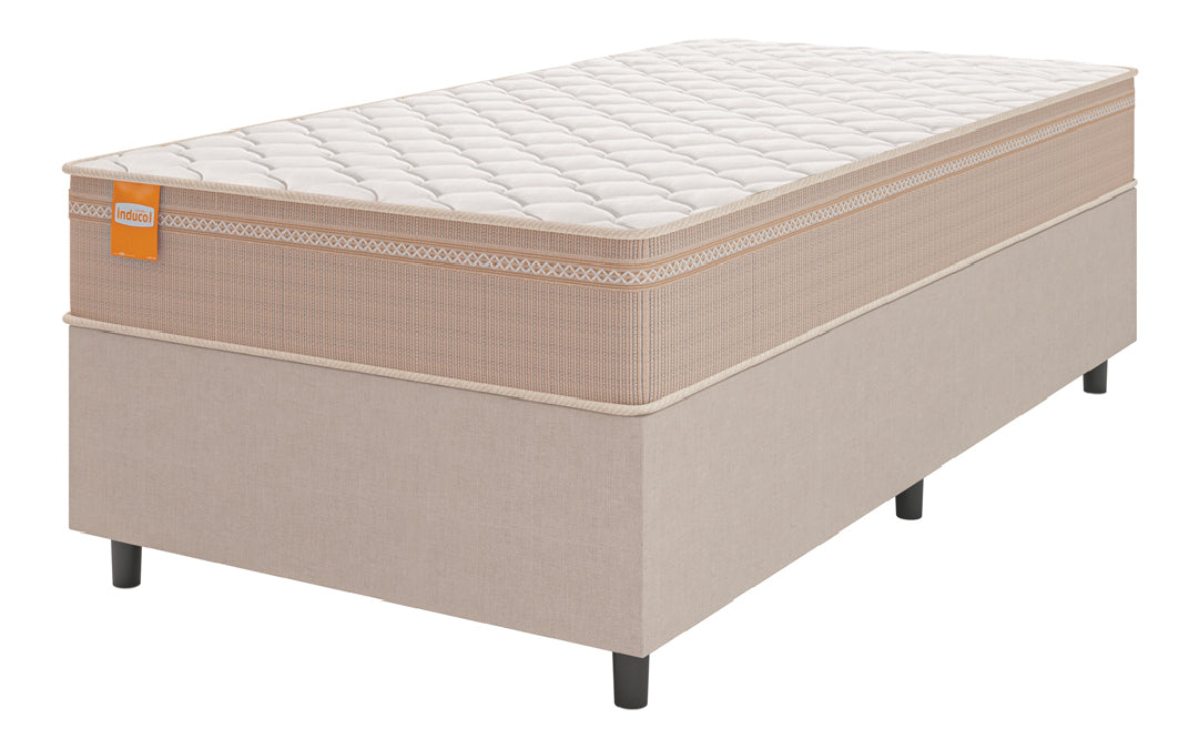 Cama Box Solteiro Inducol Qatar Molas MaxForce Pro 88x188cm Bege/Branco