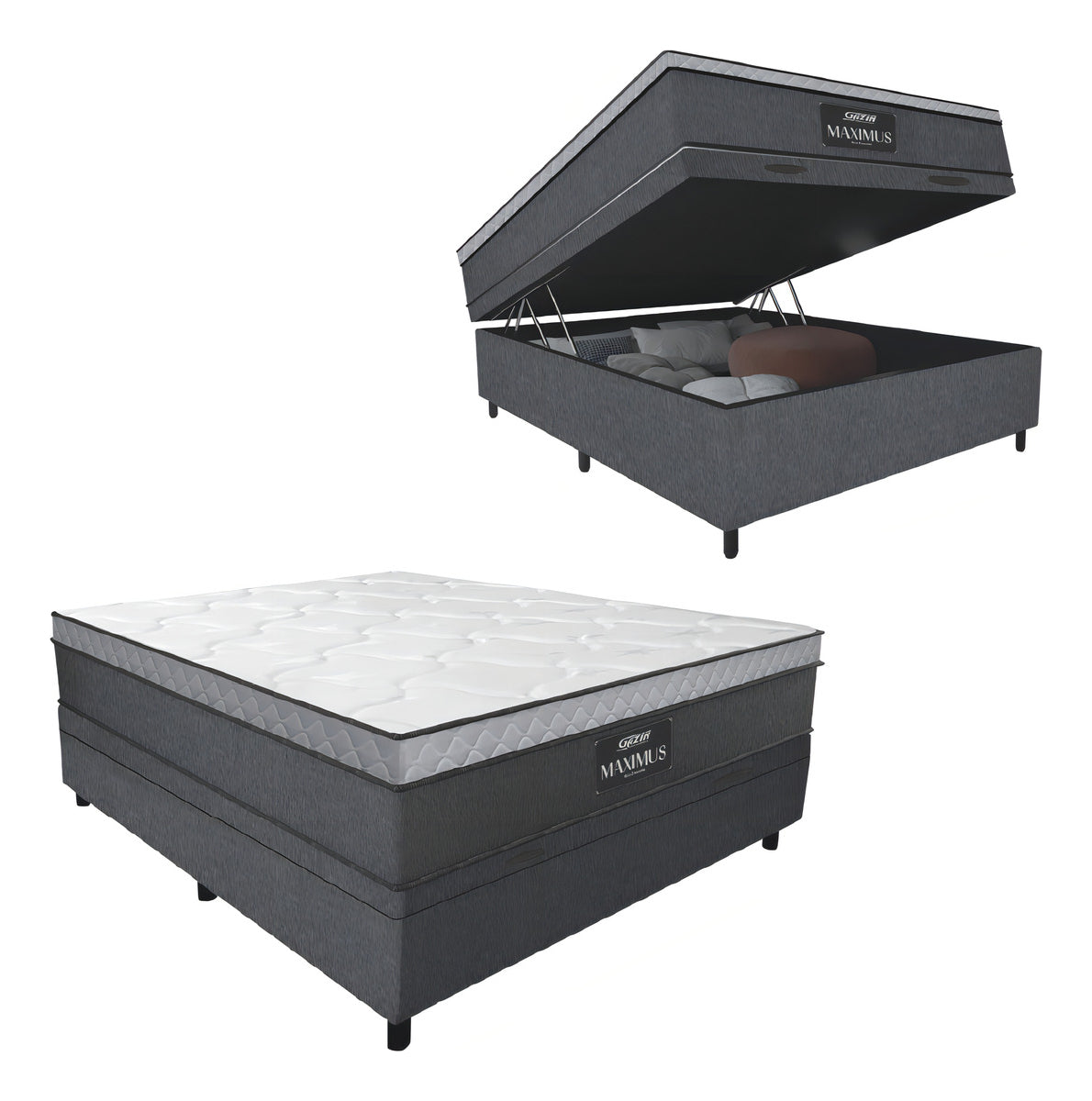 Cama Box Baú Casal Gazin Maximus Molas Ensacadas Linho Cor Cinza/bran