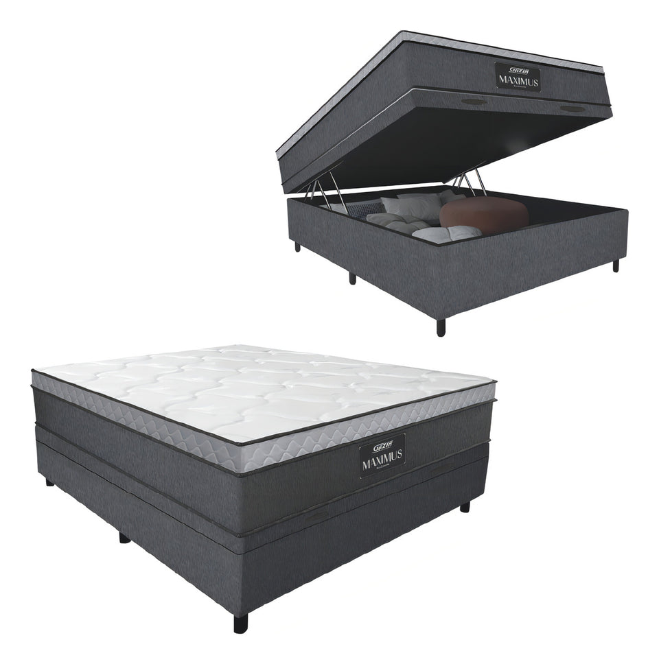 Cama Box Baú Casal Gazin Maximus Molas Ensacadas Linho Cor Cinza/bran