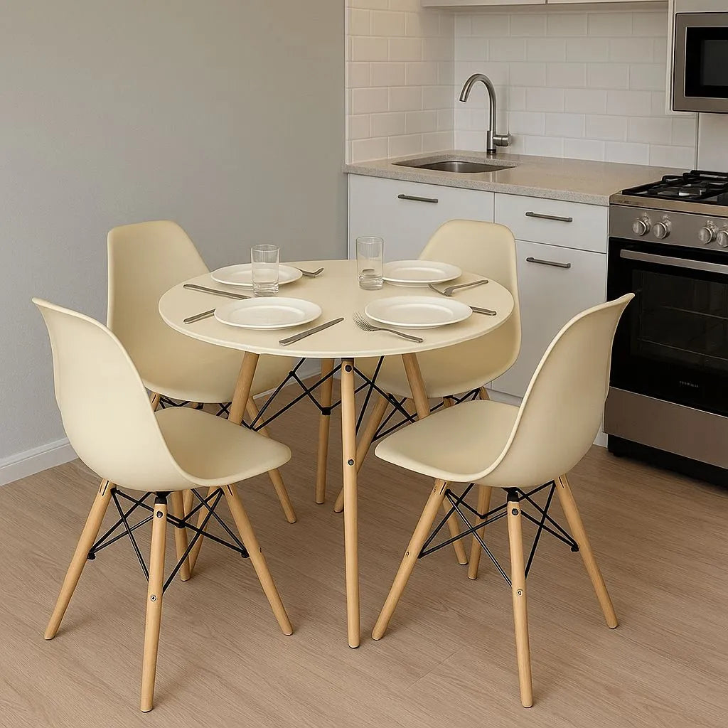 Conjunto Jantar Nero Mesa Redonda MDF 70cm + 4 Cadeiras Eiffel Fendi