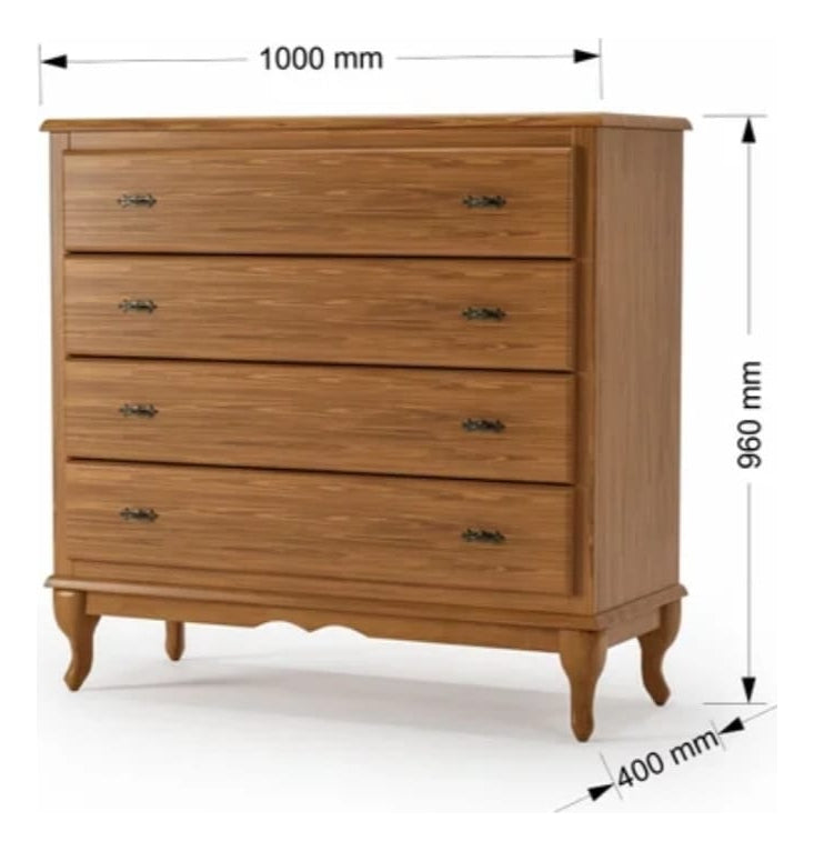 Cômoda 4 Gavetas Clássica Pés Luiz Xv Corrediça Telescópica Cor Imbuia