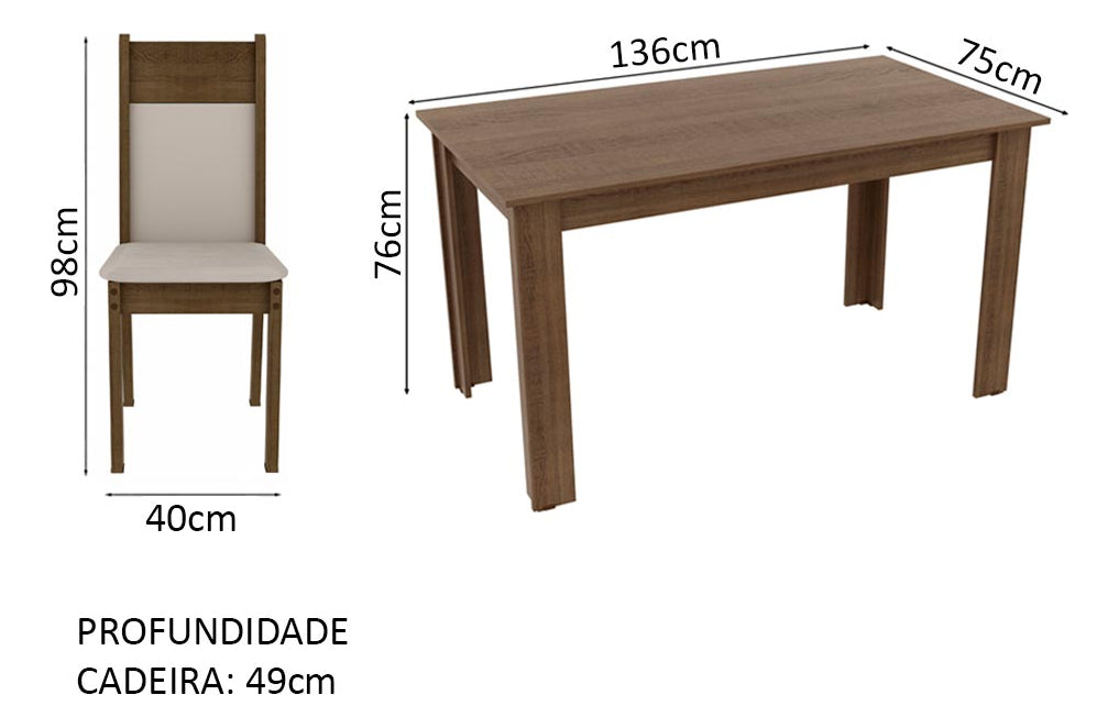 Sala De Jantar Mesa Tampo Madeira 4 Cadeiras Ellen Cor Creme Com Bege