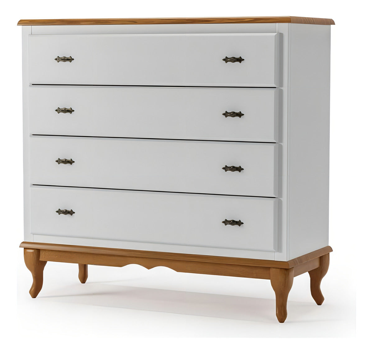 Cômoda 4 Gavetas Clássica Pés Luiz Xv Corrediça Telescópica Cor Branco-imbuia