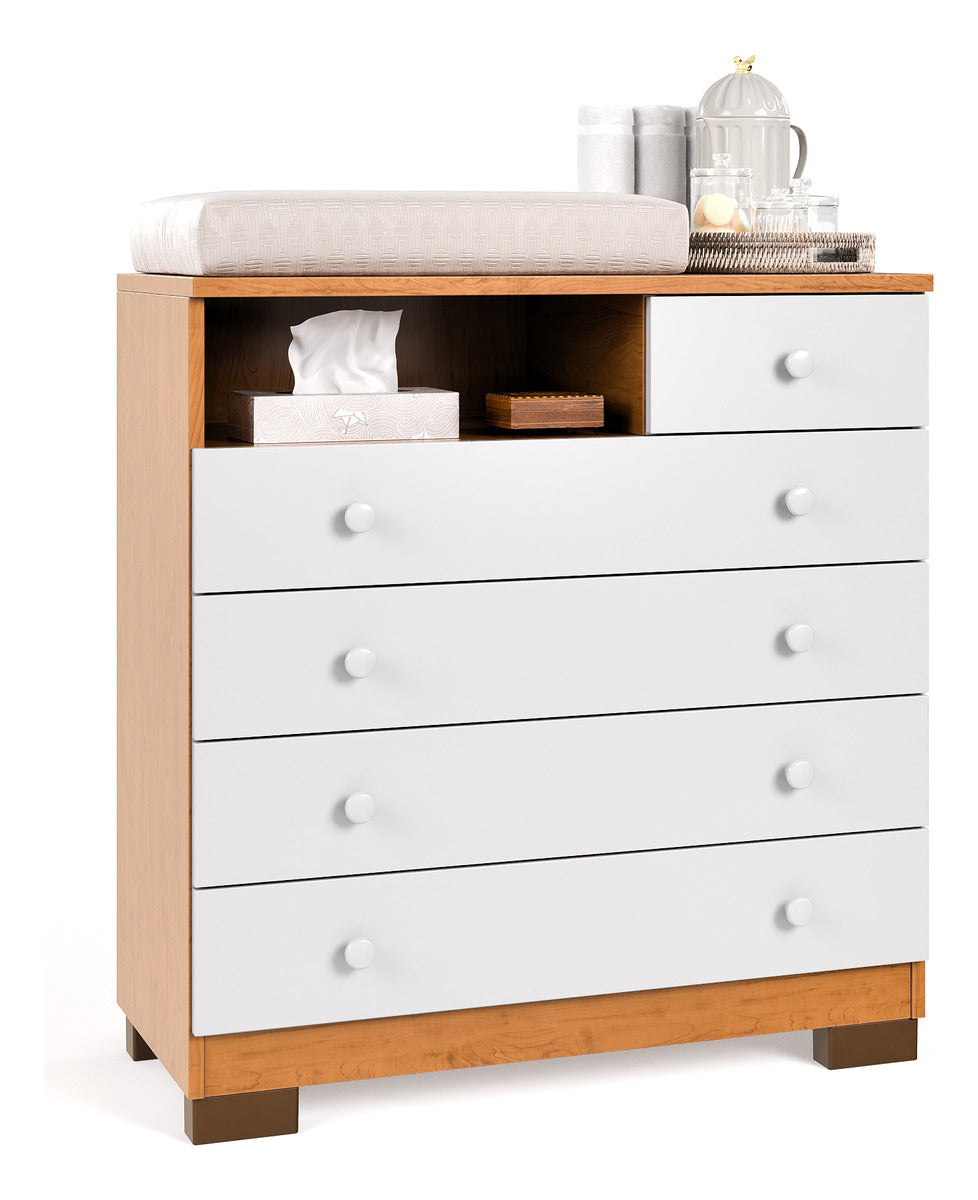 Cômoda Infantil Amora 5 Gavetas com Trocador Maxi do Brasil Branca MDF