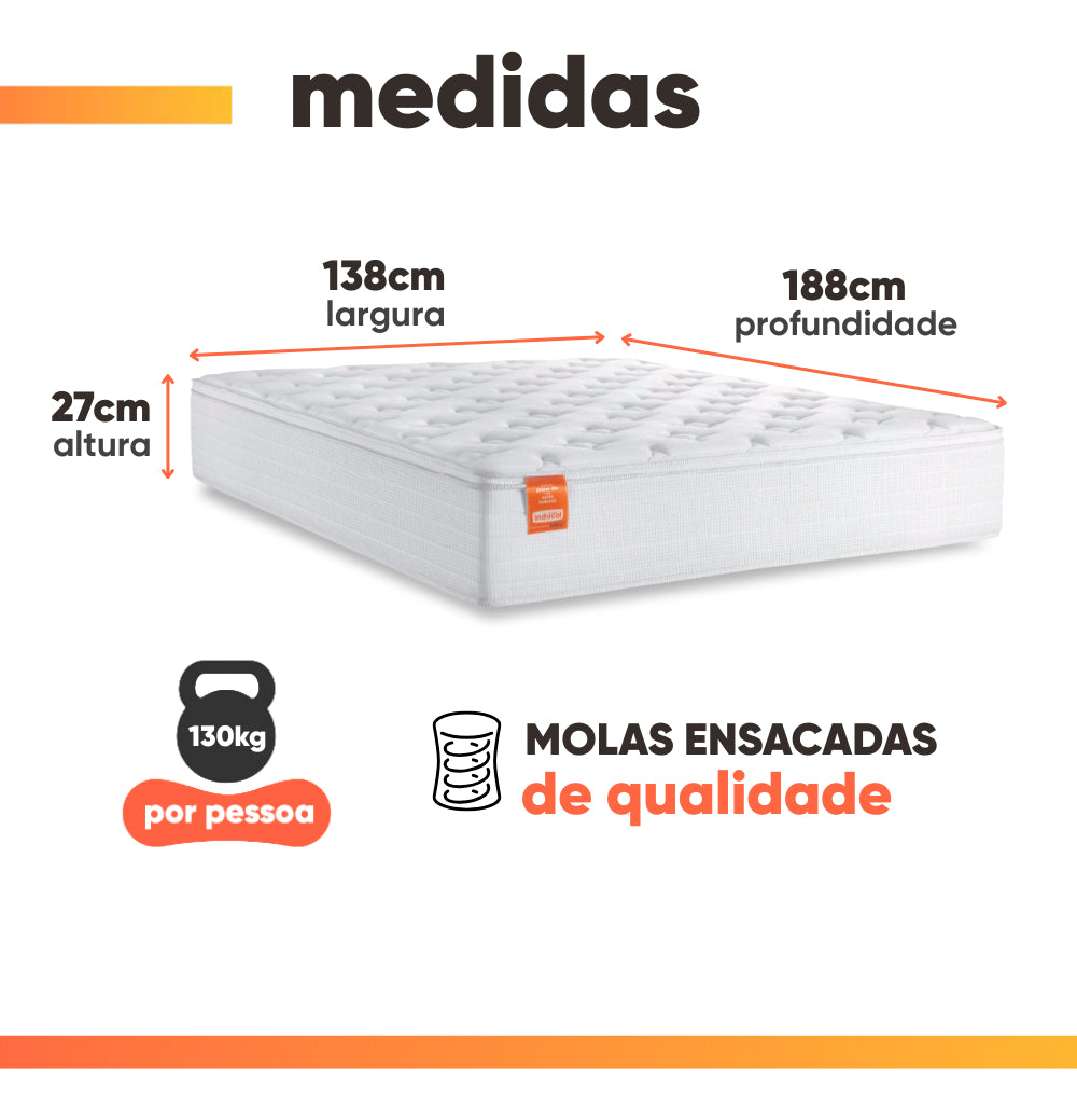 Cama Box Casal Molas Ensacadas Real Branco / Cinza Inducol