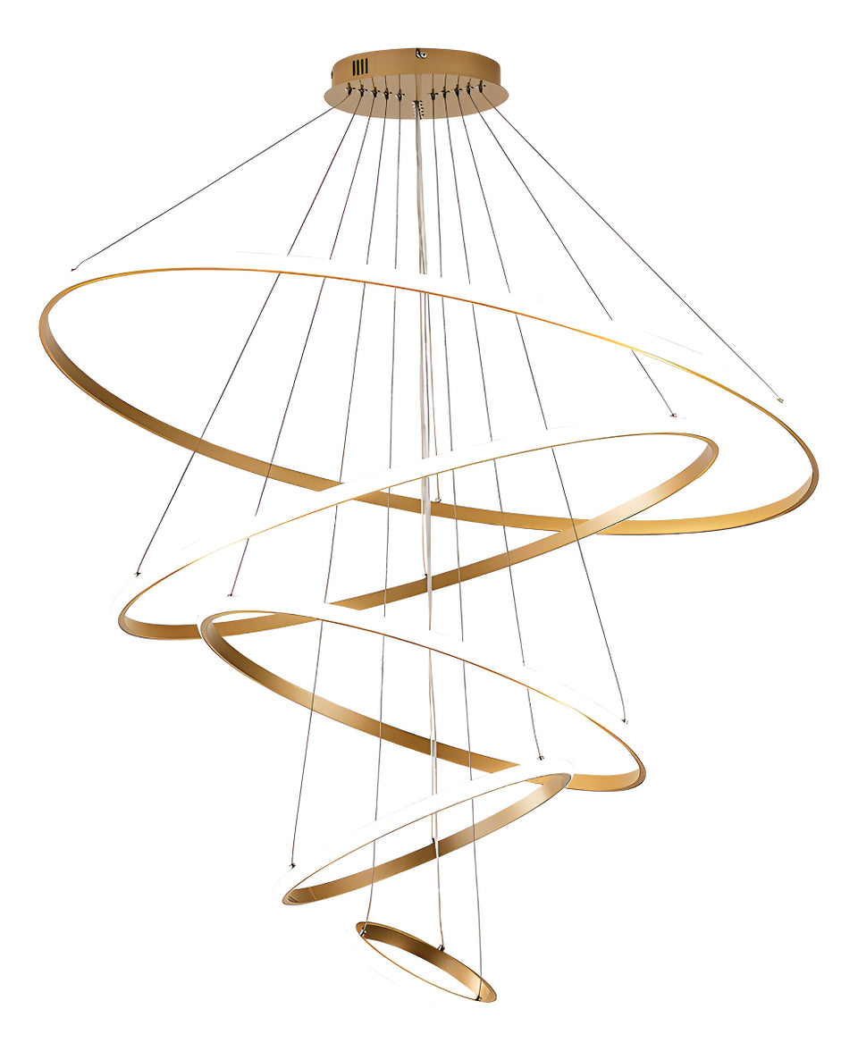 Lustre Pendente Moderno Anéis 5 Arcos Pe Direito Duplo Alto Cor Dourado 110V/220V