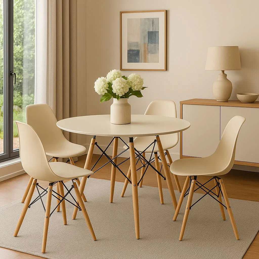 Conjunto Jantar Nero Mesa Redonda MDF 70cm + 4 Cadeiras Eiffel Fendi