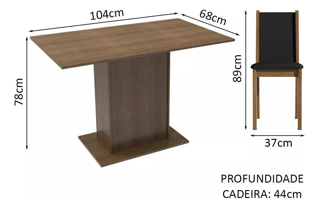 Sala De Jantar Mesa Tampo Madeira 4 Cadeiras Tina Cor Marrom/Preto
