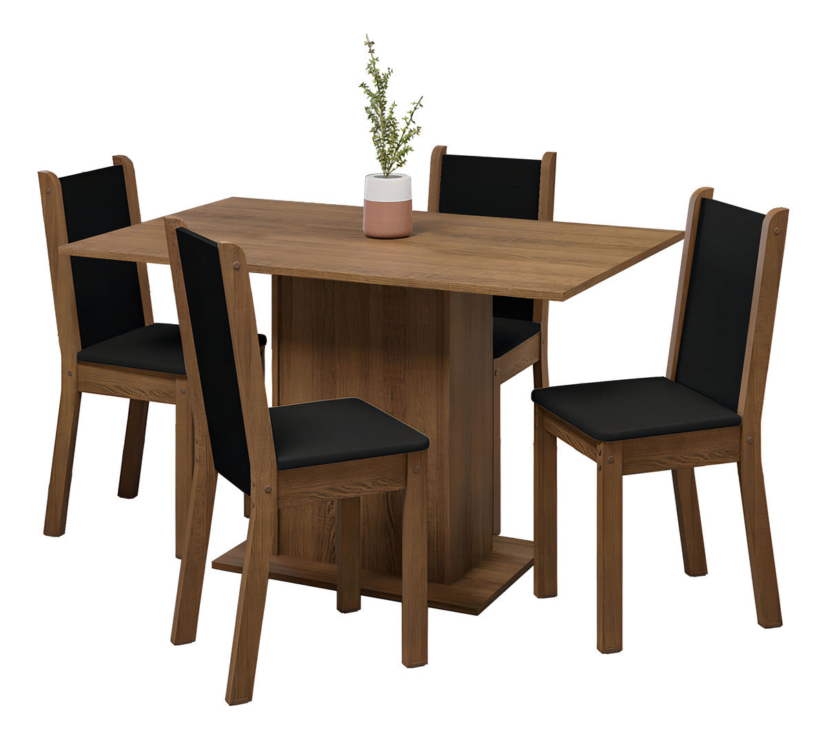 Sala De Jantar Mesa Tampo Madeira 4 Cadeiras Tina Cor Marrom/Preto