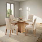 Sala Jantar Madesa Evelin Mesa Tampo Vidro Com 4 Cadeiras Cor Rustic/Crema/Imperial