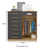 Cômoda New Verona Com 8 Gavetas E 2 Portas - Natural/titaniu Cor Natural