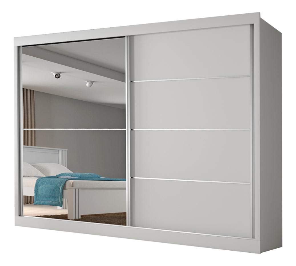 Guarda Roupas Casal 2 Portas Com Espelho 4 Gavetas Áustria Branco