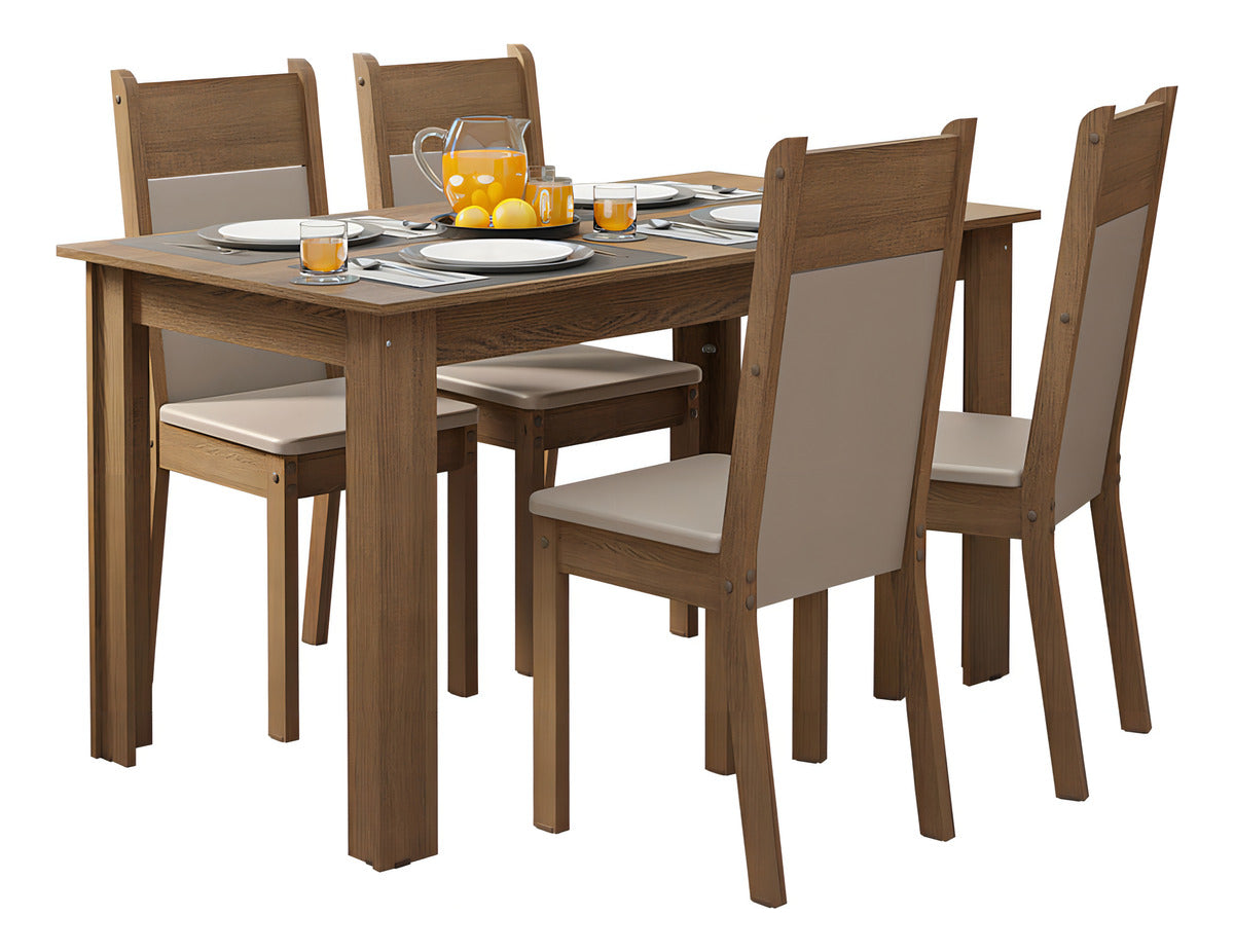 Sala De Jantar Mesa Tampo Madeira 4 Cadeiras Ellen Cor Creme Com Bege