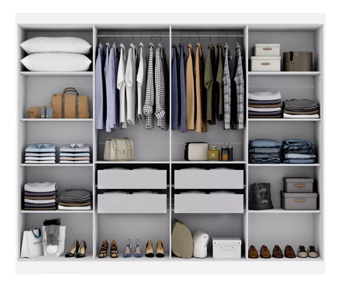 Guarda-roupa Casal 8 Portas 4 Gavetas Branco Paris Maxel com Prateleiras