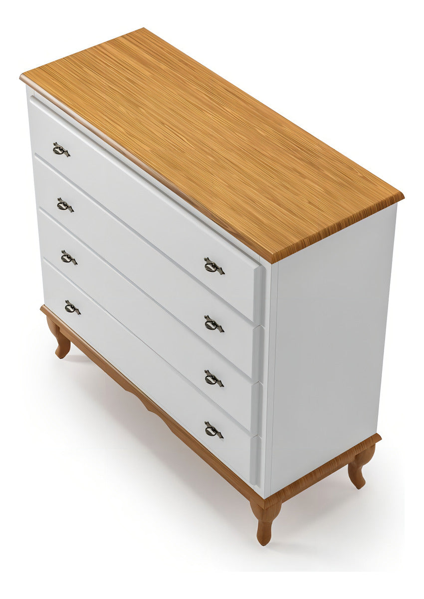 Cômoda 4 Gavetas Clássica Pés Luiz Xv Corrediça Telescópica Cor Branco-imbuia