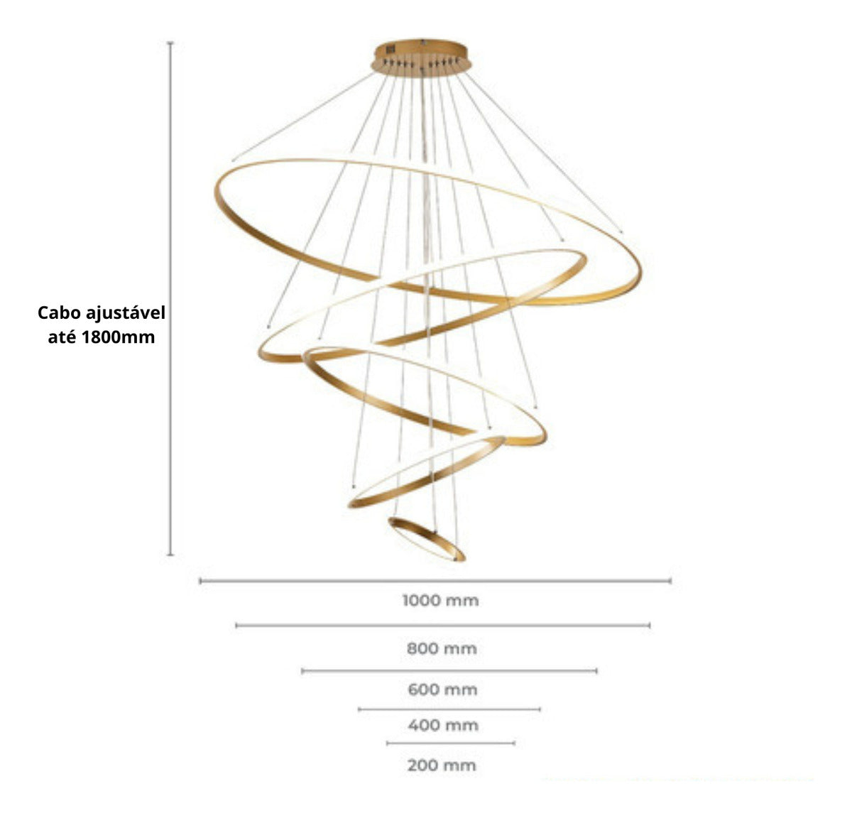 Lustre Pendente Moderno Anéis 5 Arcos Pe Direito Duplo Alto Cor Dourado 110V/220V