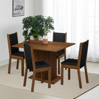 Sala De Jantar Mesa Tampo Madeira 4 Cadeiras Tina Cor Marrom/Preto