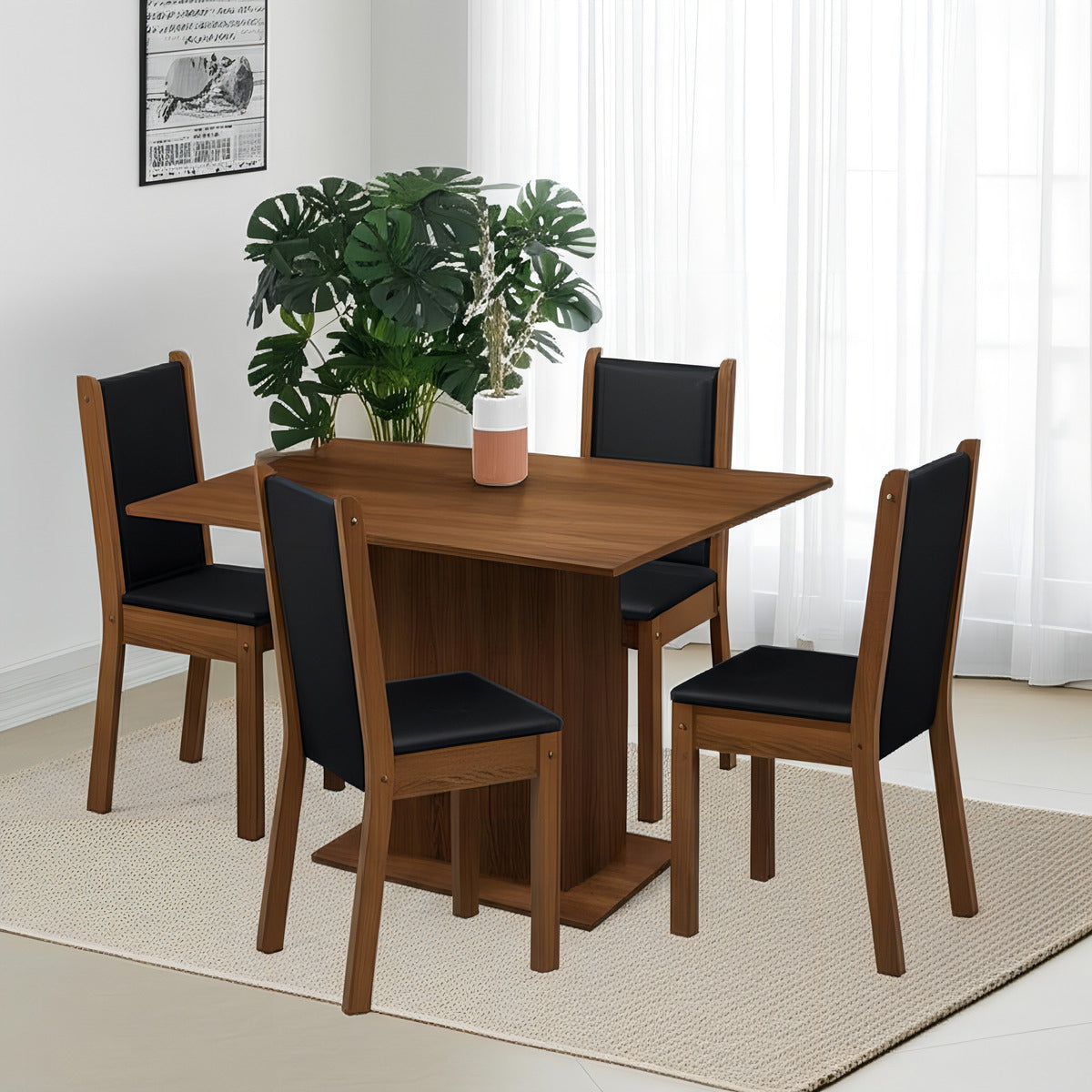 Sala De Jantar Mesa Tampo Madeira 4 Cadeiras Tina Cor Marrom/Preto