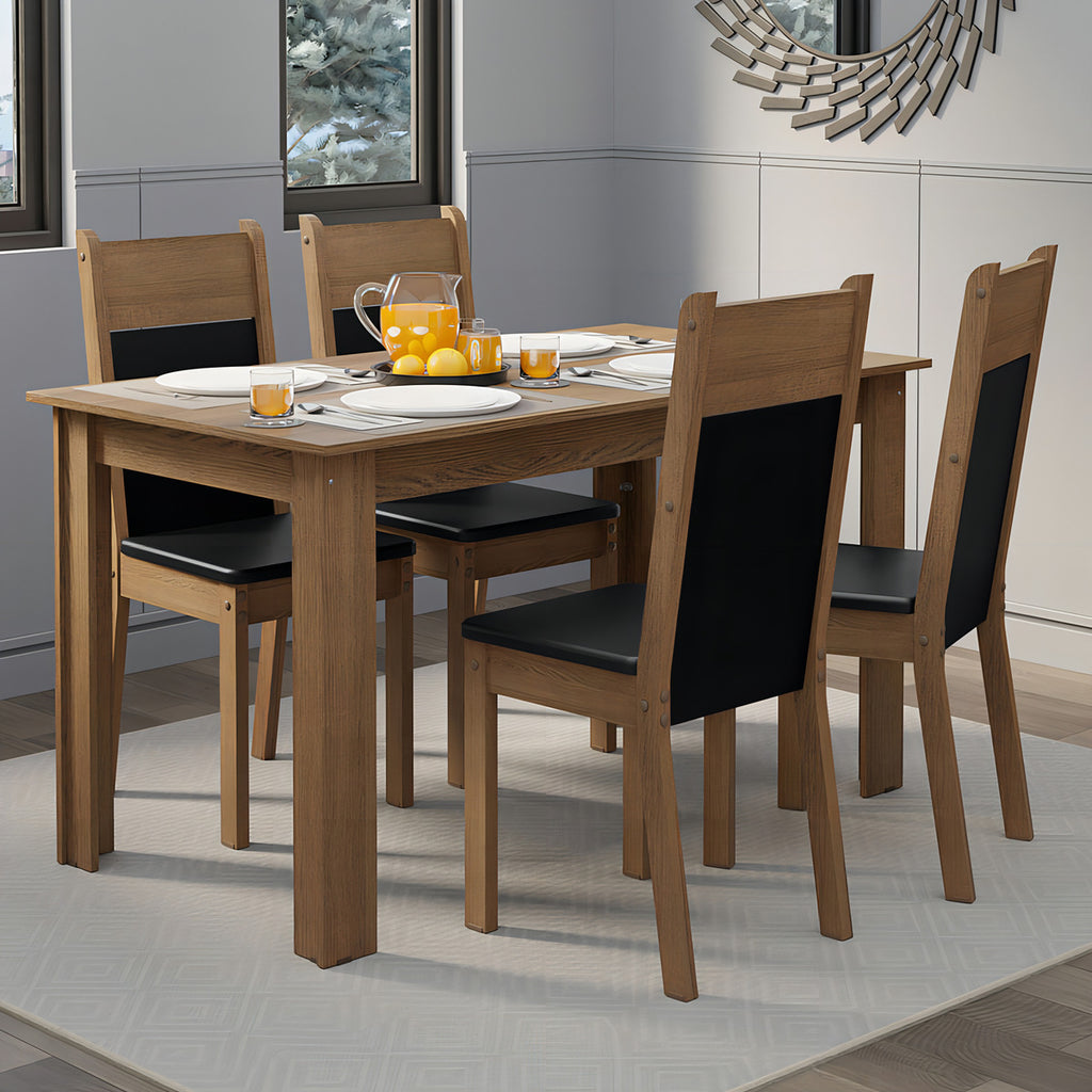 Sala De Jantar Mesa Tampo Madeira 4 Cadeiras Ellen Cor Rustic/preto/sintético