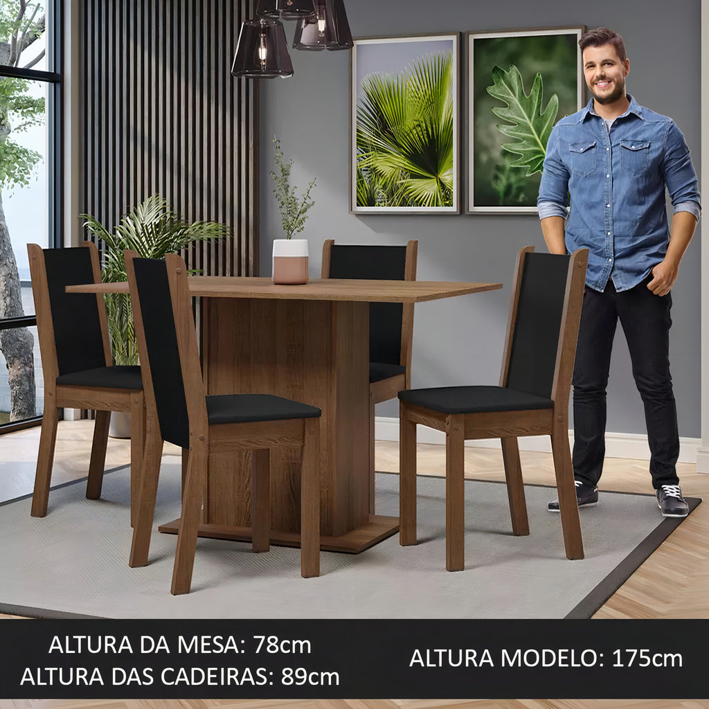 Sala De Jantar Mesa Tampo Madeira 4 Cadeiras Tina Cor Marrom/Preto