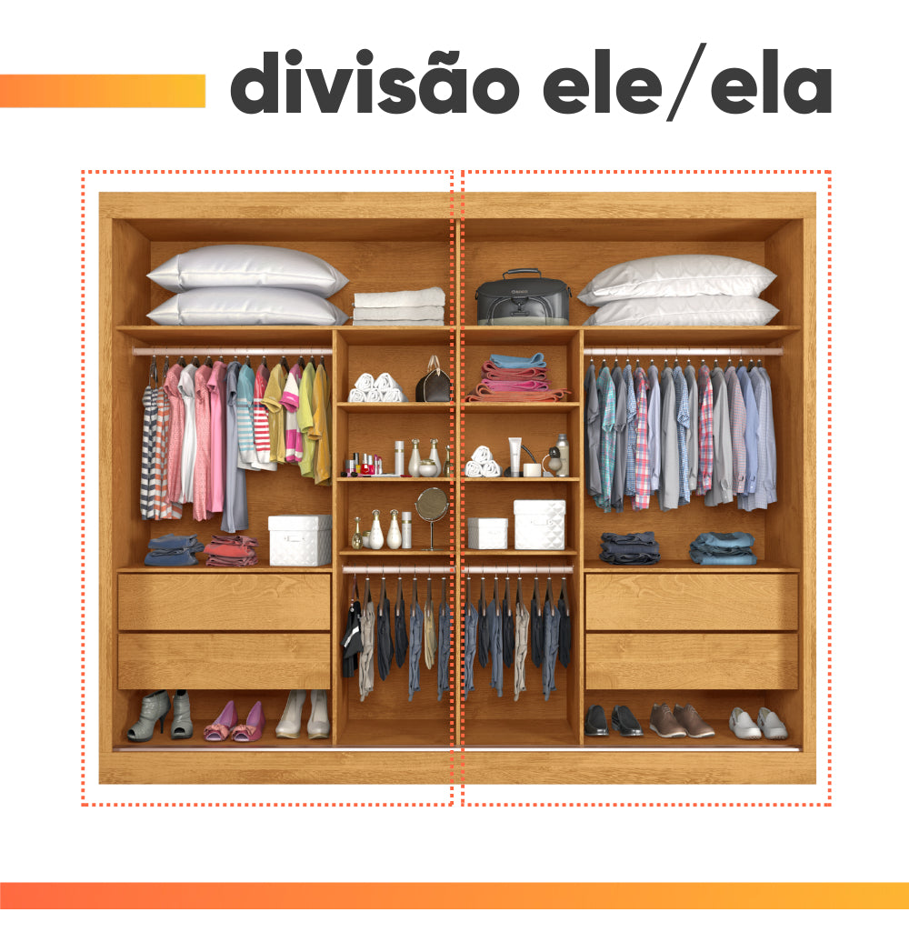 Guarda Roupas Casal 2 Portas Com Espelho 4 Gavetas Austria Madeirado Off White