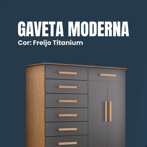 Cômoda Casal Quarto Multiuso Mdf Luxo 8 Gavetas Verona