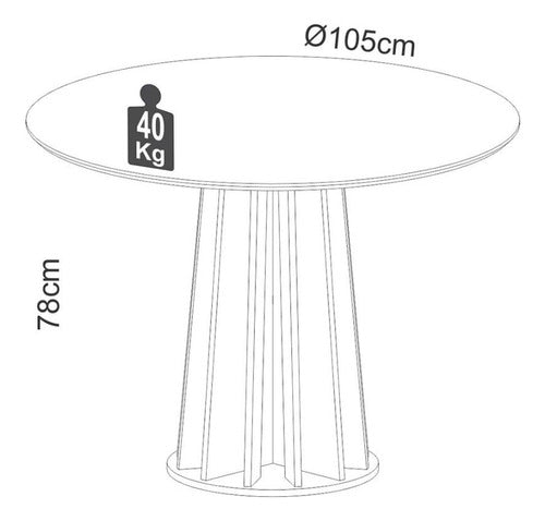 Mesa Redonda Dalla Costa Mdf 105cm + 4 Cadeiras Sala Jantar