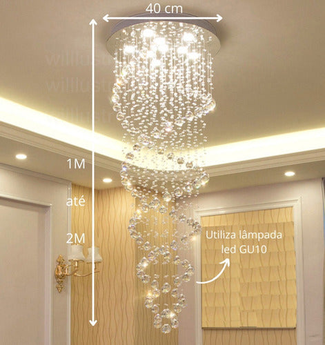 Lustre De Cristal Verdadeiro Espiral Duplo Pé Direito Alto