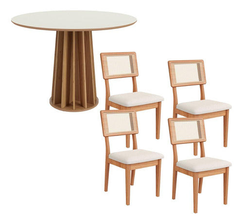 Mesa Redonda Dalla Costa Mdf 105cm + 4 Cadeiras Sala Jantar