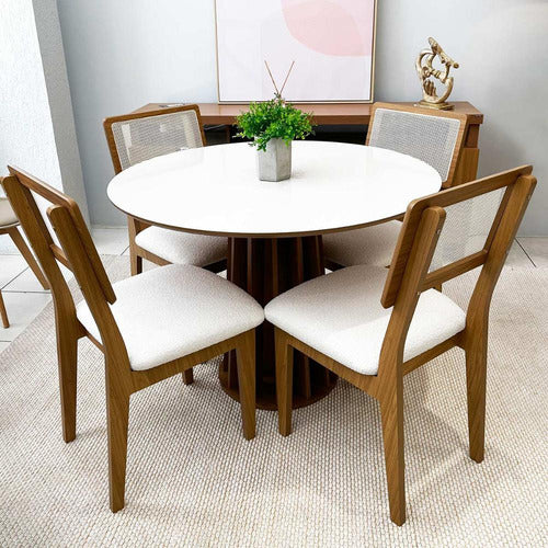 Mesa Redonda Dalla Costa Mdf 105cm + 4 Cadeiras Sala Jantar