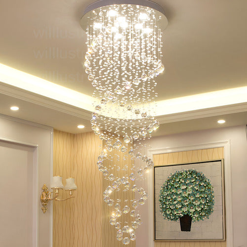 Lustre De Cristal Verdadeiro Espiral Duplo Pé Direito Alto